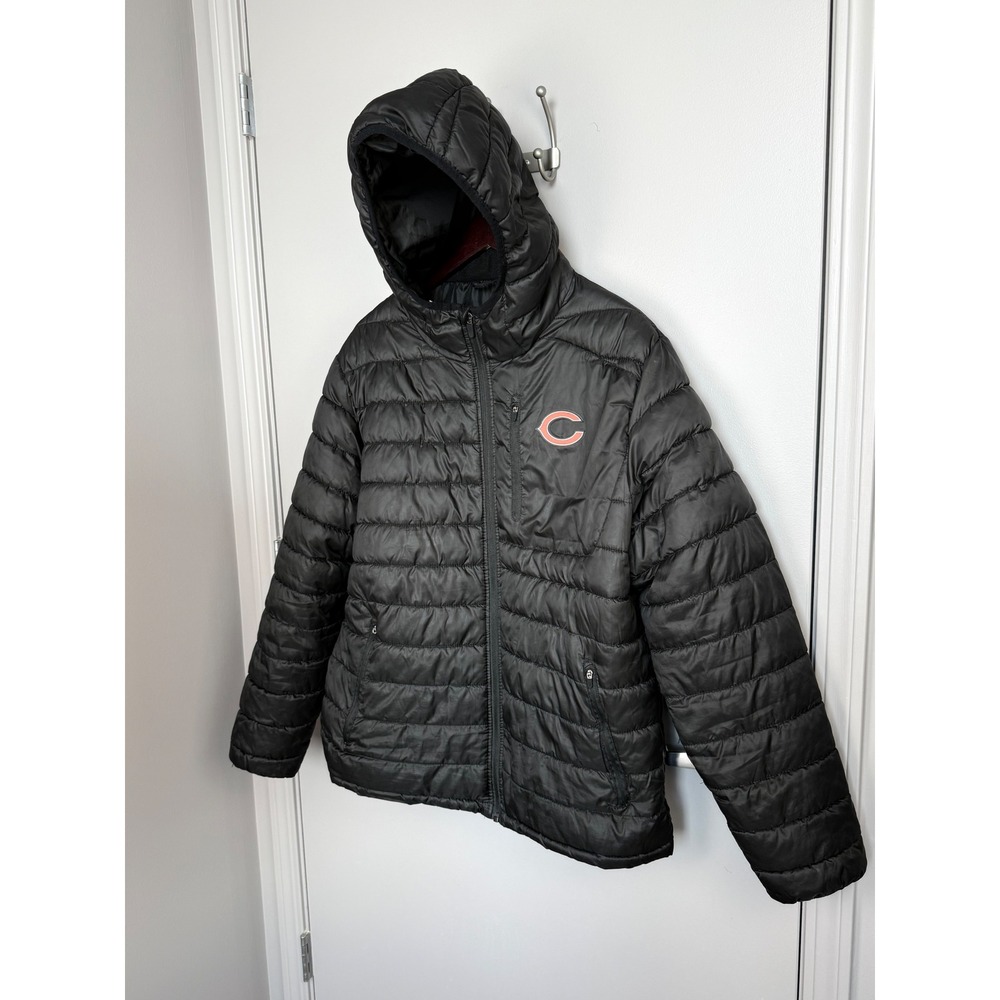 NFL Team Apparel Chicago Bears Puffer Jacket Mens‎ L Black Hooded Quilted Coat - Picture 10 of 16